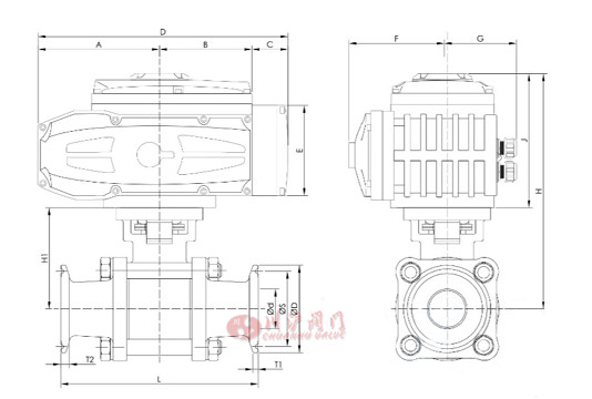 三片式電動(dòng)卡箍球閥圖紙