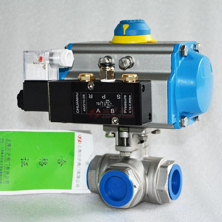 氣動三通螺紋球閥實物圖